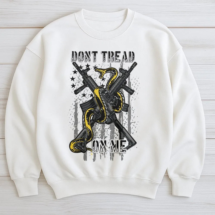 Don't Tread On Me Sweatshirt | Gadsden Flag Snake & Rifle Graphic | Premium Cotton Blend | Patriotic American Apparel for Men and Women