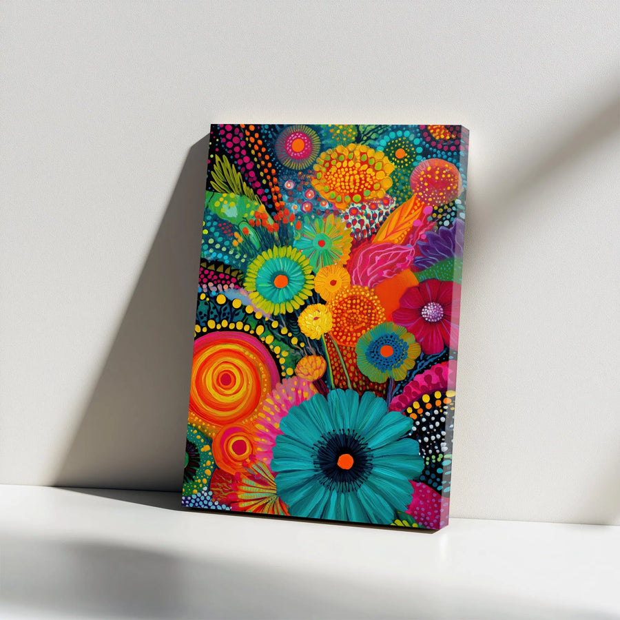 Abstract Floral Vertical Canvas | Vibrant Maximalist Botanical Painting | Premium 1.25" Thick Gallery Wrap | Modern Home Decor Gift