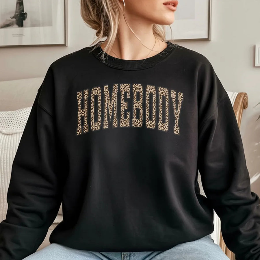Homebody Sweatshirt | Trendy Leopard Print Graphic | Premium Cozy Fleece | Gift for Introvert Women