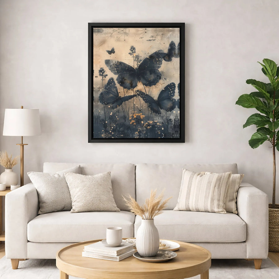 Dark Butterfly Wall Art | Abstract Wildflower Botanical Print | Premium 1.25" Gallery Canvas | Elegant Home Decor for Living Room Bedroom