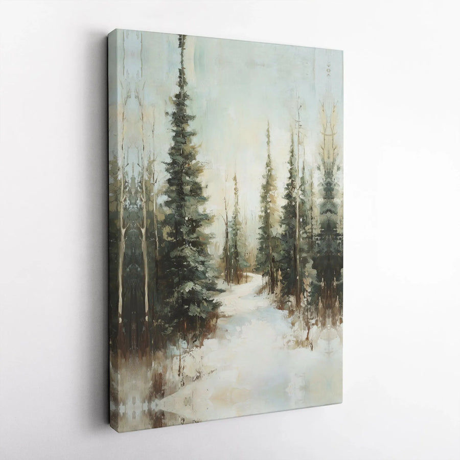 Winter Forest Canvas Wall Art | Snowy Path Impressionistic Painting | Premium 1.25" Gallery Wrap | Calm Nature Decor for Home or Office