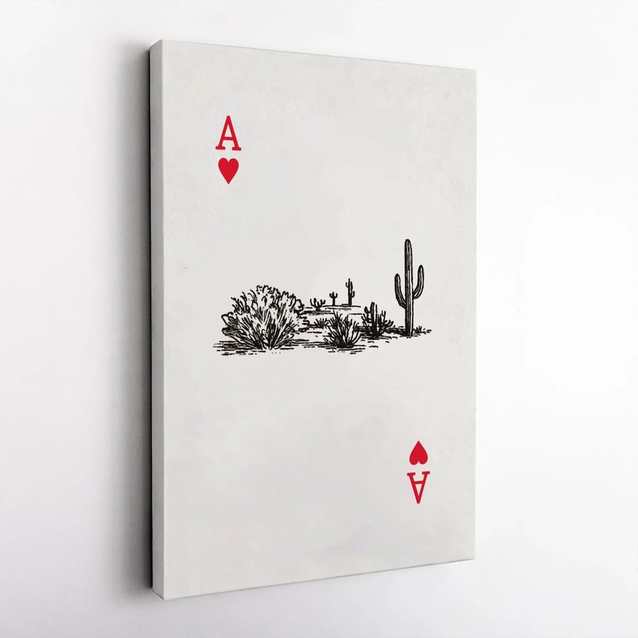 Ace of Hearts Canvas Print | Desert Cactus Playing Card Design | Premium Thick Gallery Canvas | Poker Player Gift for Game Room Decor