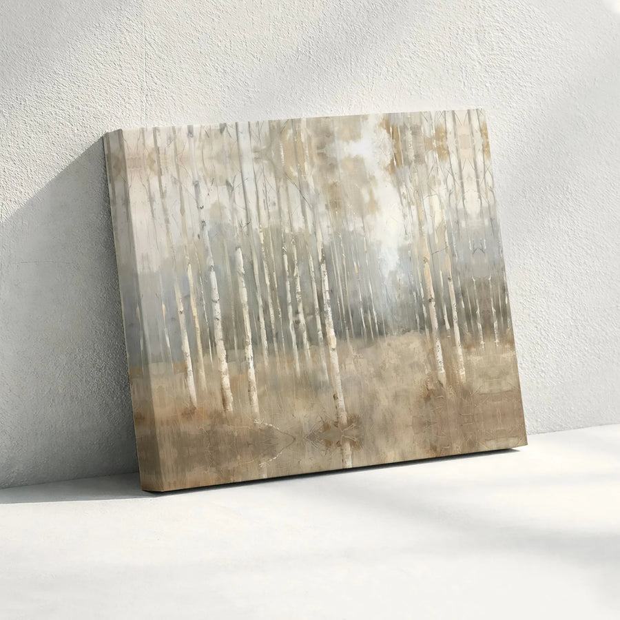 Birch Forest Landscape Horizontal Canvas | Watercolor Style Neutral Wall Art | Premium 1.25 Inch Gallery Wrap | Serene Nature Gift for Living Room Decor