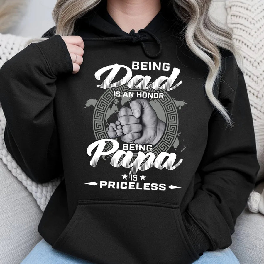 Being Dad Is An Honor Being Papa Is Priceless Hoodie | Fist Bump Graphic Design | Premium Cotton Blend | Heartfelt Father's Day 2026 Gift for Grandpa