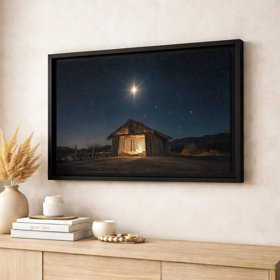 Nativity Scene Canvas Wall Art | Star Of Bethlehem Rustic Manger Print | Premium Gallery-Wrapped Decor | Religious Christmas Gift For Home