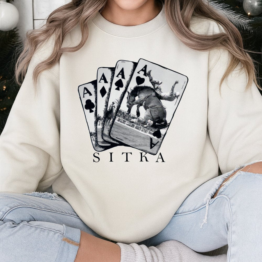 Rodeo Cowboy Sweatshirt | Western Playing Cards Graphic Design | Premium Cotton Blend | Gift for Rodeo Fans and Western Style Enthusiasts