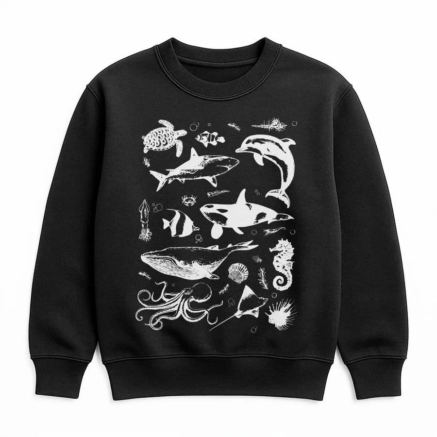 Ocean Animals Sweatshirt | Vintage Marine Life Tattoo Graphic | Premium Cotton Blend | Gift for Ocean Lover