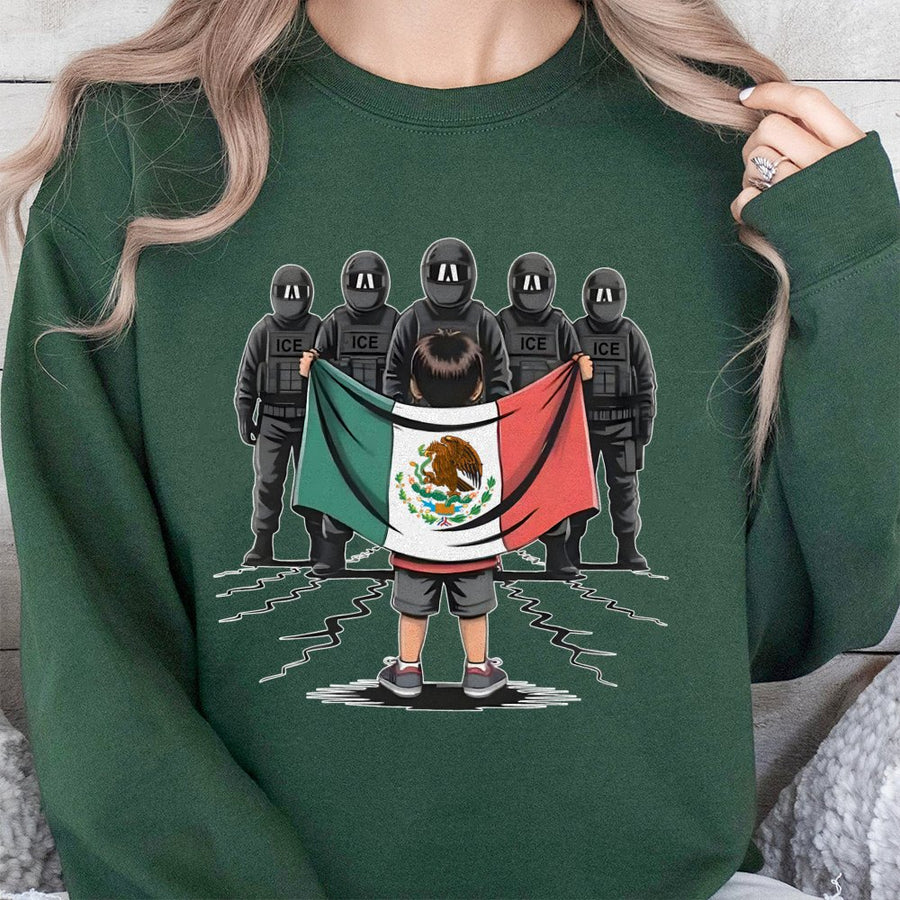 Immigrant Rights Sweatshirt | Mexican Flag Art Design | Premium Cotton Blend | Activist Apparel for Human Rights Supporters