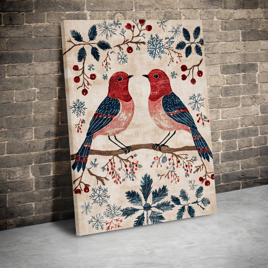 Winter Cardinal Canvas Wall Art | Red and Blue Bird Holiday Decor | Gallery-Wrapped Premium Print | Rustic Christmas Home Gift for Nature Lovers