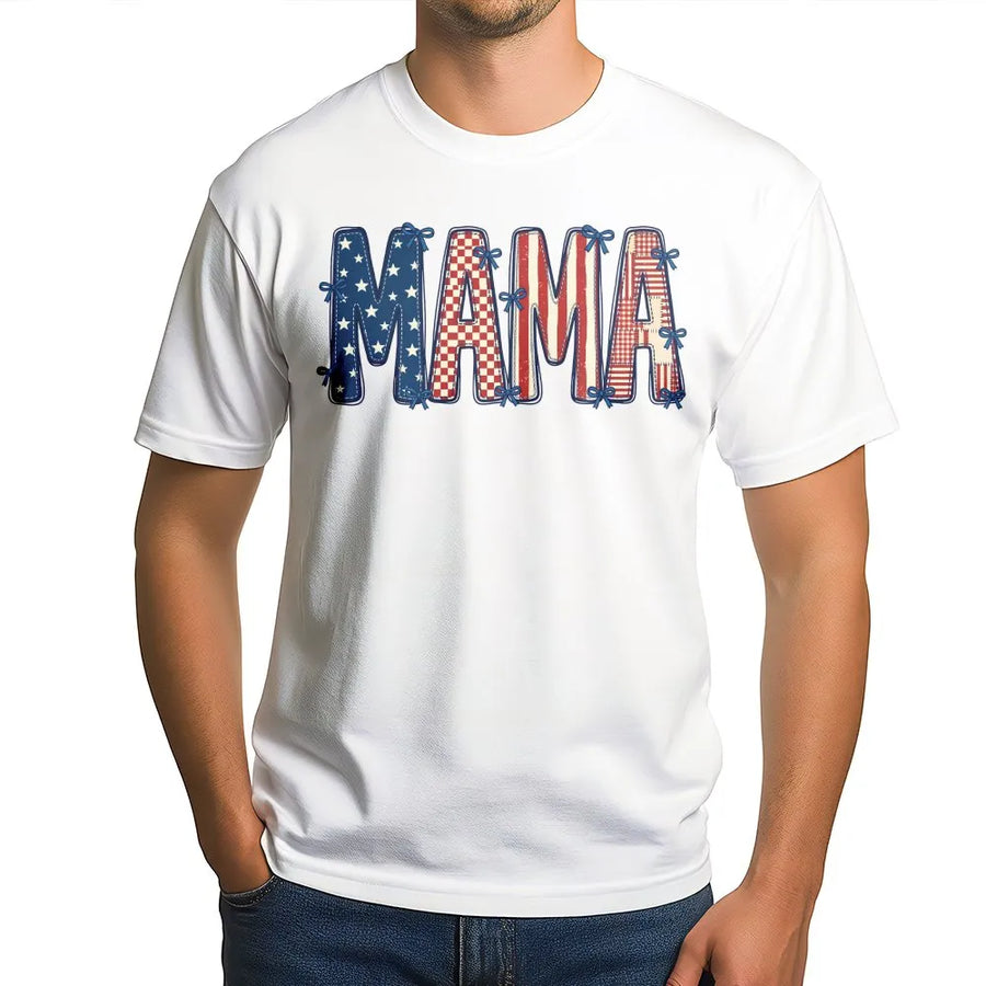 Patriotic Mama T-Shirt | American Flag Lettering Design | Comfort Colors Cotton Tee | 4th of July Gift for Mom