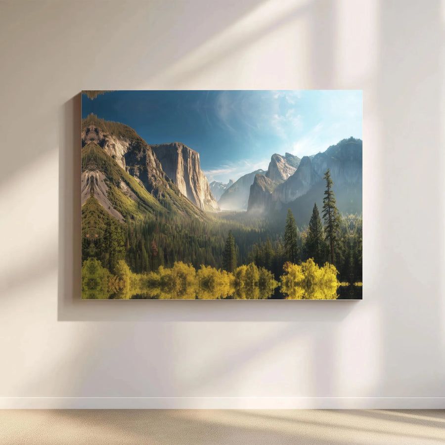 Yosemite Valley Canvas Wall Art | Panoramic Mountain Landscape Photo | Premium Gallery Quality Print | Living Room & Cabin Decor Gift for Nature Lovers