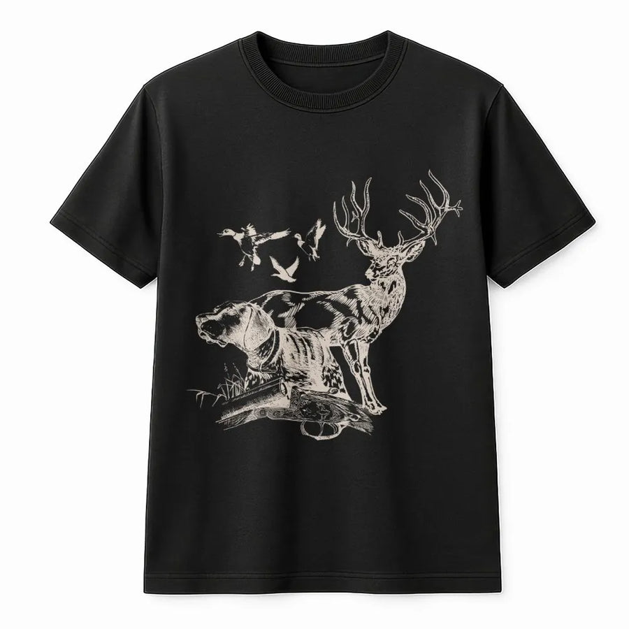 Hunting T-Shirt | Vintage Deer And Pointer Dog Graphic | Premium Soft Cotton Tee | Outdoorsman Gift For Hunter