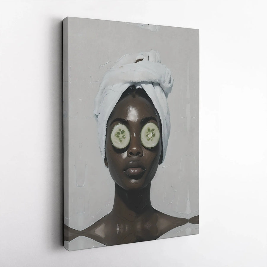 Black Woman Spa Canvas Wall Art | Relaxing Skincare Aesthetic Print | Premium Gallery Wrapped Frame | Modern Bathroom Bedroom Decor Gift