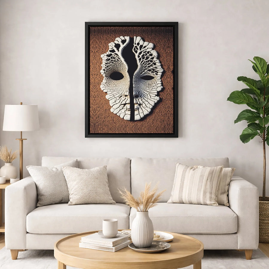 Surreal Split Face Canvas Wall Art | Cracked Texture Abstract Mask | Premium 1.25-Inch Gallery Wrap | Modern Home Office Decor Print