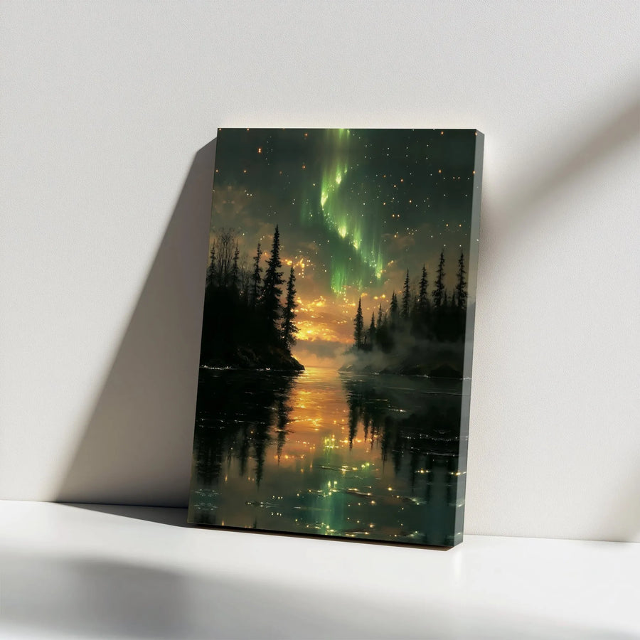 Northern Lights Canvas Print | Mystical Forest Lake Reflection Wall Art | Premium Fade-Resistant Inks | Nature Lover Gift for Home Decor