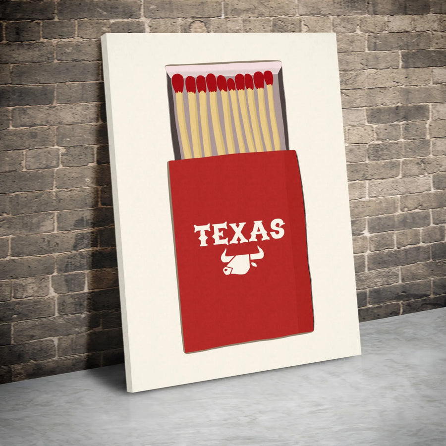 Texas Matchbox Wall Art | Vintage Longhorn Steer Graphic Print | 1.25" Premium Gallery Canvas | Western Home Decor Gift for Cowgirl