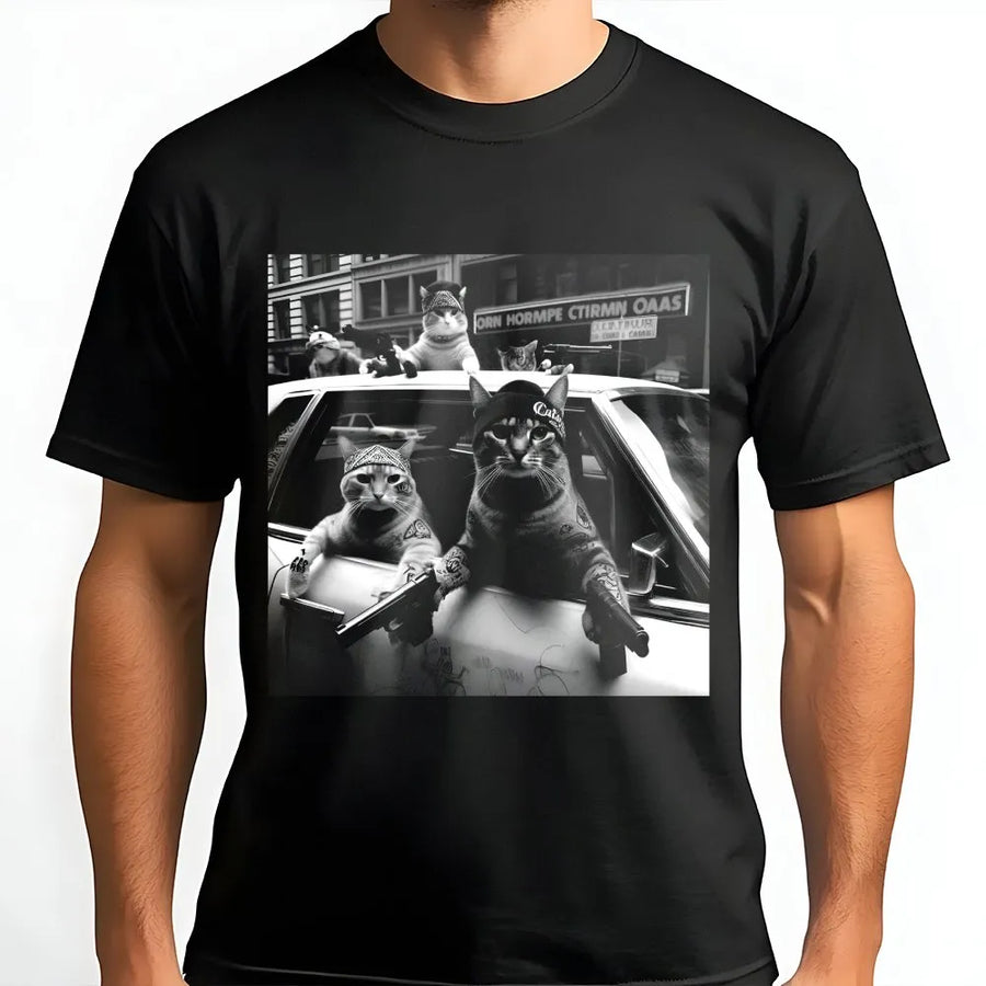 Gangster Cat Graphic T-Shirt | Funny Thug Life Kitten Design | Premium Cotton Streetwear | Unique Gift For Cat Lovers