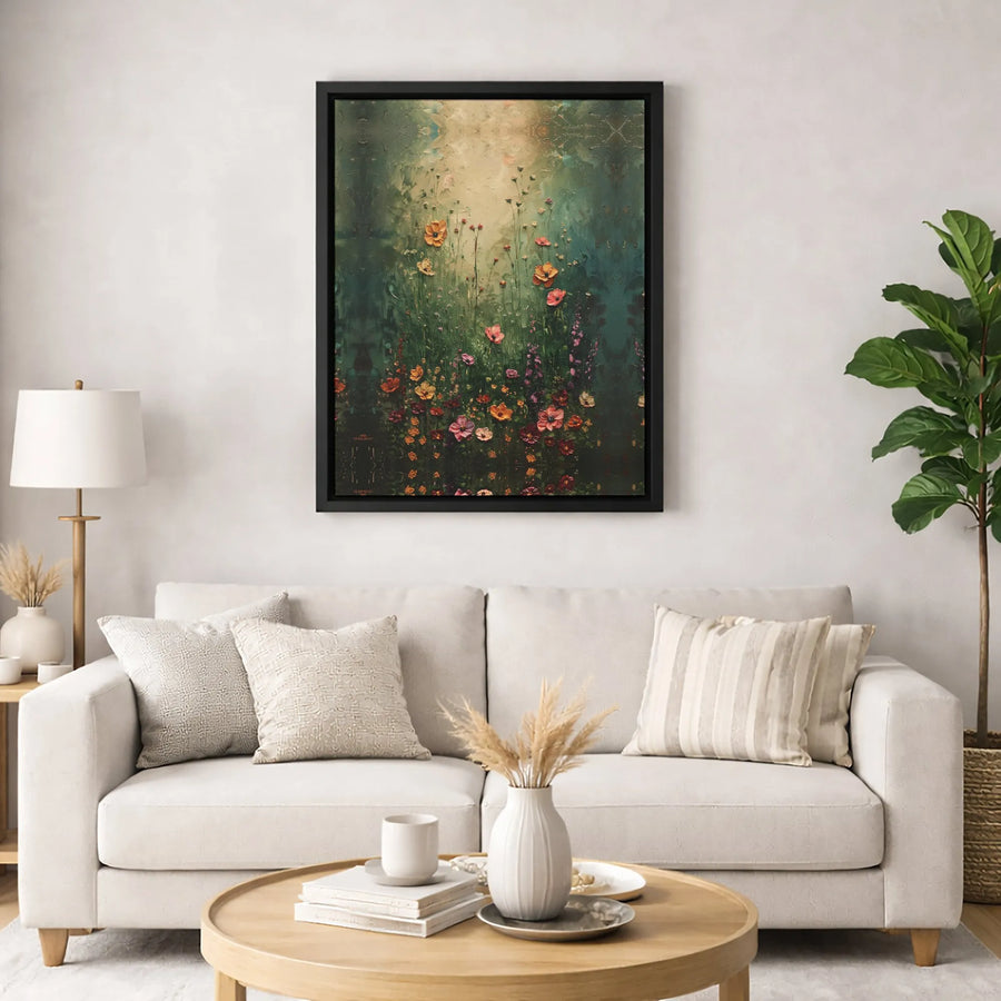 Wildflower Field Canvas Art | Moody Botanical Impasto Painting | Premium Gallery-Wrapped Print | Nature-Inspired Home Decor Gift