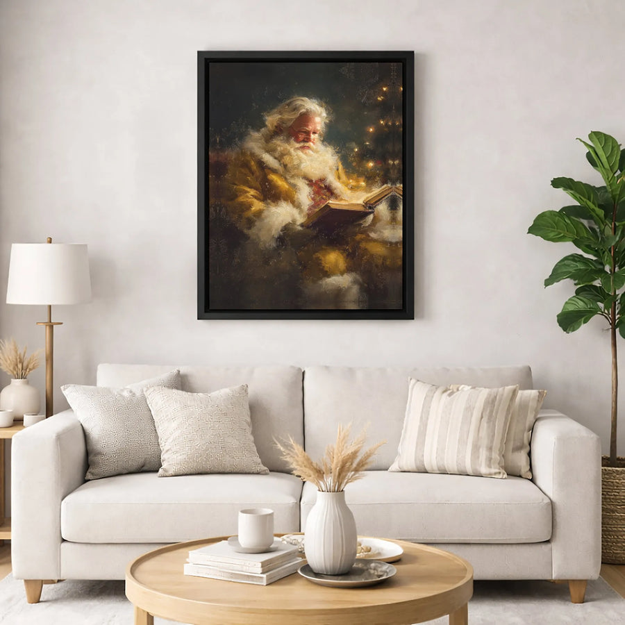 Vintage Santa Claus Wall Art | Classical Oil Painting Style Christmas Portrait | Premium Gallery-Wrapped Canvas | Holiday Home Decor Gift