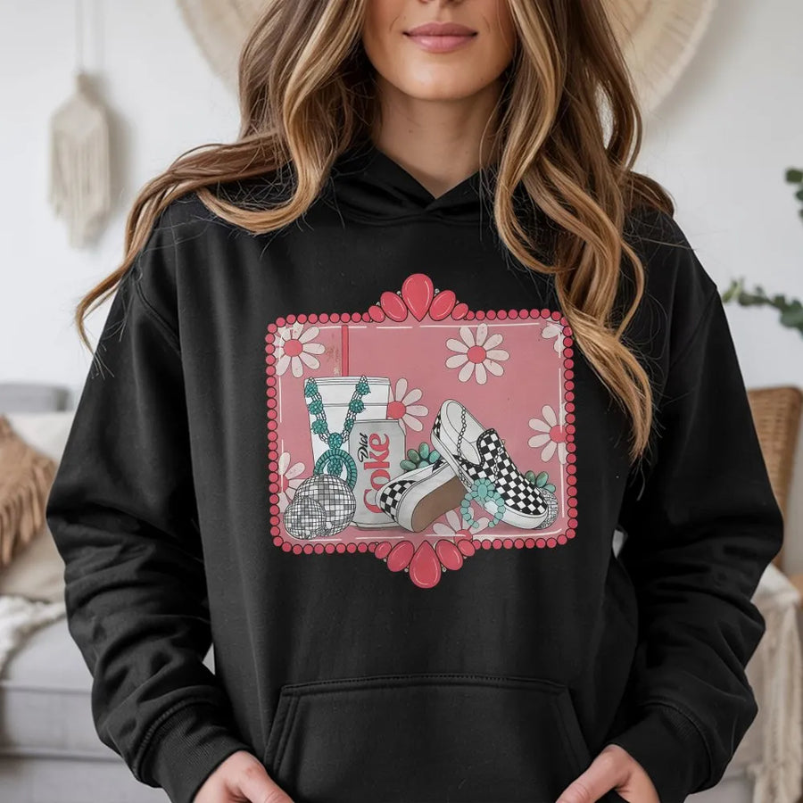 Western Disco Hoodie | Retro Cowgirl Beer Can Graphic | Premium Cotton Blend Sweatshirt | Punchy Western Apparel Gift for Women