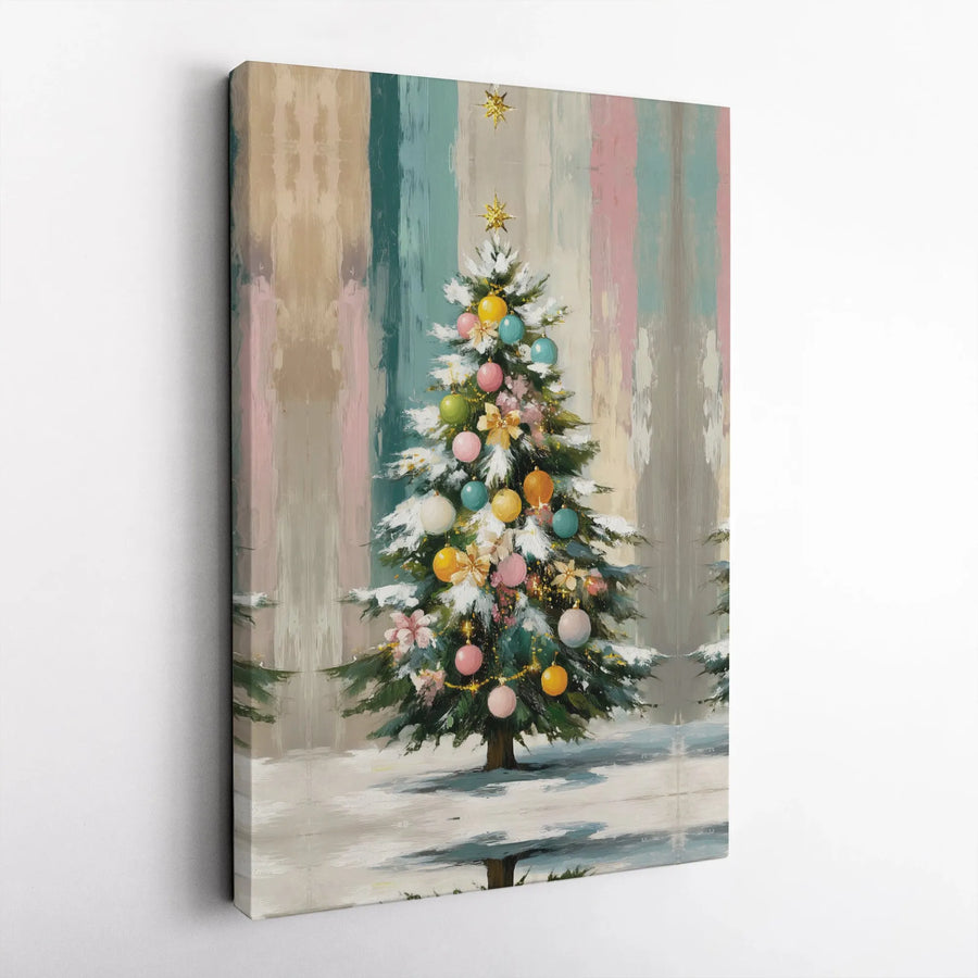 Pastel Christmas Tree Wall Art | Whimsical Painted Holiday Canvas | 1.25" Gallery Wrap | Festive Seasonal Home Decor
