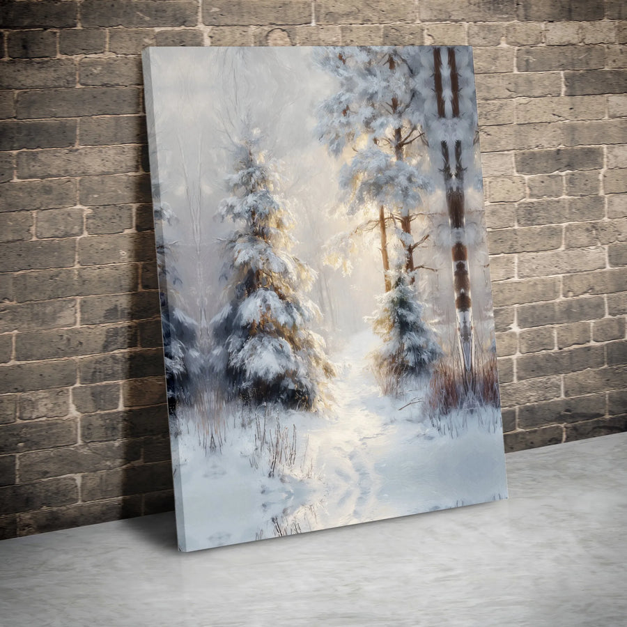 Winter Forest Canvas Print | Snowy Pine Trees Painting | Premium Gallery Wrapped Canvas | Rustic Home Decor Gift