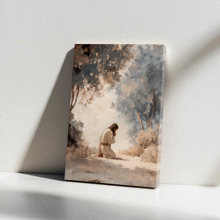 Jesus Kneeling in Prayer Canvas Art | Gethsemane Garden Portrait | Premium Gallery Wrapped Wall Decor | Religious Home Gift for Christians
