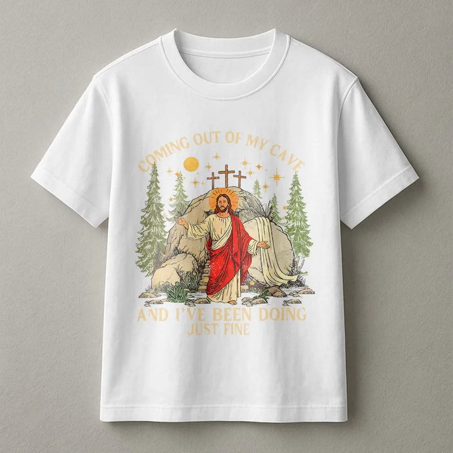 Jesus Coming Out Of My Cave T-Shirt | Funny Religious Easter Graphic Tee | Premium 100% Cotton | Christian Gift For Men And Women