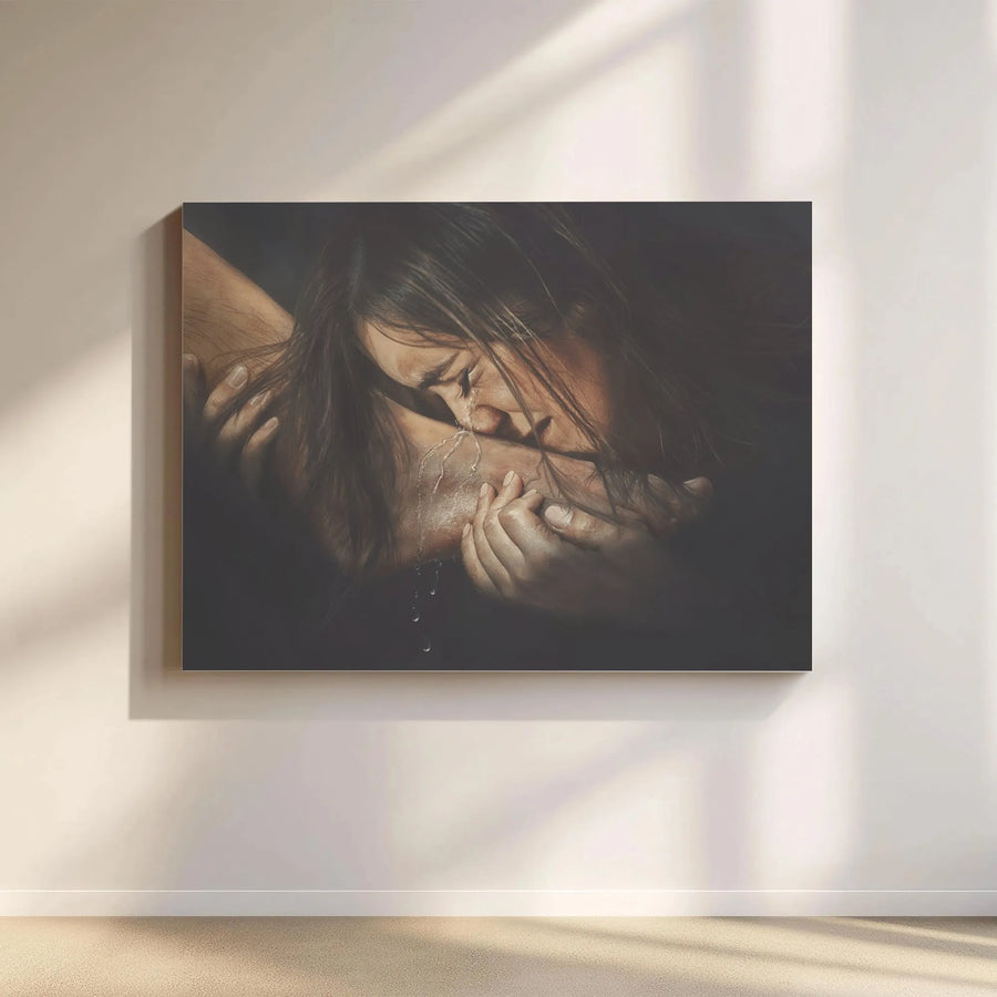 Mary Magdalene Washing Jesus Feet Canvas Art | Anointing of Christ Painting Print | Premium Gallery Quality Canvas | Christian Home Decor Gift