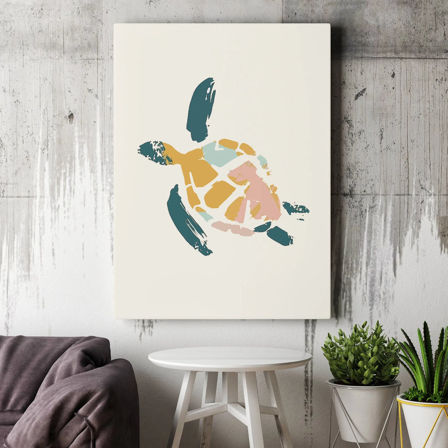 Abstract Sea Turtle Canvas Wall Art | Minimalist Coastal Ocean Print | Gallery Quality Fade-Resistant | Modern Home Decor Gift