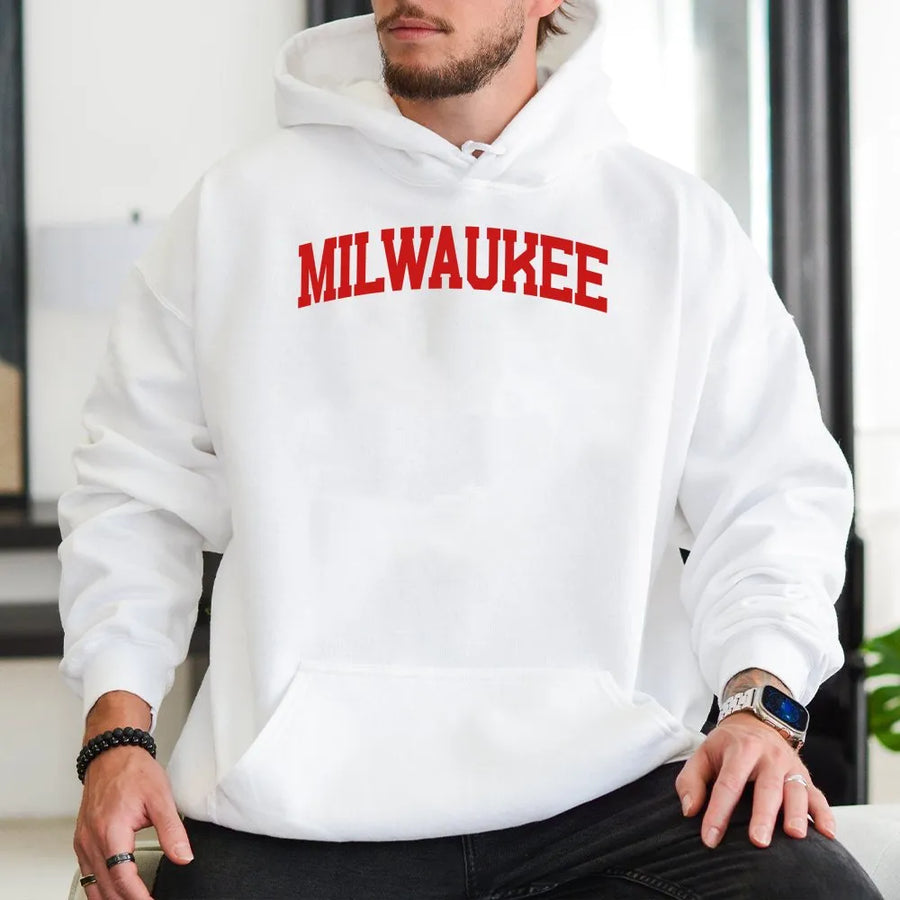 Milwaukee Wisconsin Hoodie | Vintage Style Arched College Font | Premium Soft Cotton Tee | City Pride Souvenir Gift for Him and Her