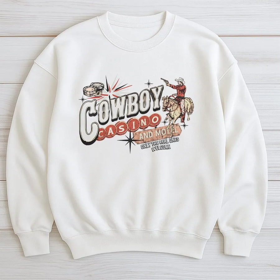 Vintage Cowboy Sweatshirt | Retro Casino Sign Western Graphic | Premium Soft Cotton Tee | Cowgirl Gift for Country Music Fan