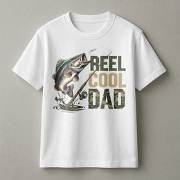 Reel Cool Dad Fishing T-Shirt | Bass Fisherman Graphic Print | Premium Soft Cotton Tee | Father's Day 2026 Gift Idea for Him