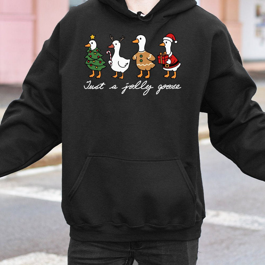 Jolly Goose Christmas Hoodie | Festive Duck Graphic Sweatshirt | Cute Holiday Bird Print | Premium Unisex Winter Pullover Gift