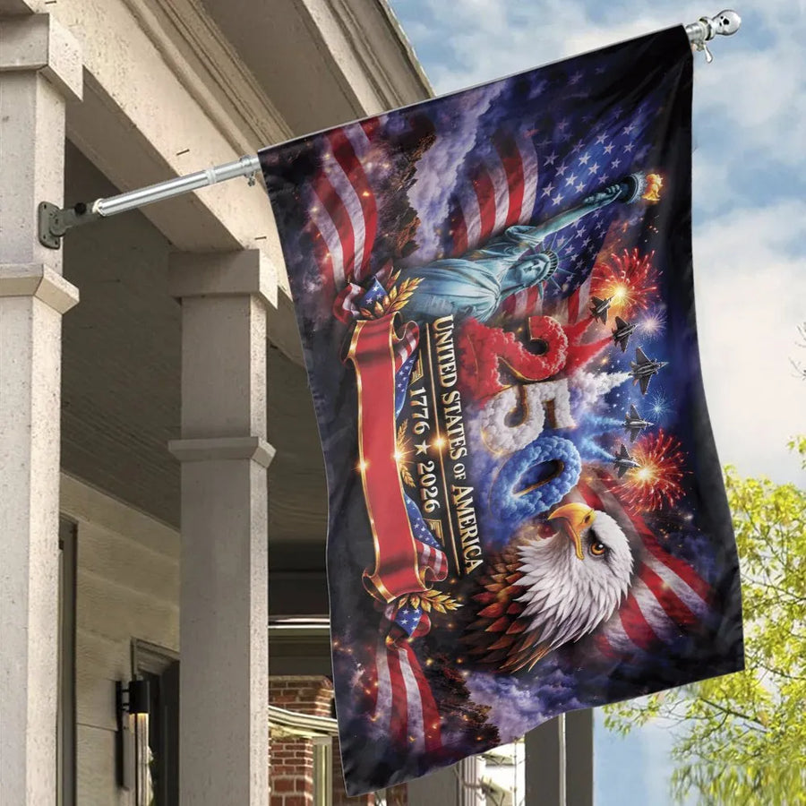 USA 250th Anniversary House Flag | Patriotic Eagle & Liberty 1776-2026 Design | Double Sided Polyester | Commemorative Gift for Porch & Yard Decor