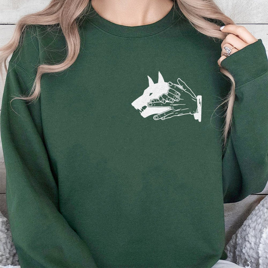 Wolf Hand Shadow Graphic Sweatshirt | Aesthetic Animal Art Design | Premium Cotton Blend | Unisex Streetwear Gift for Men and Women