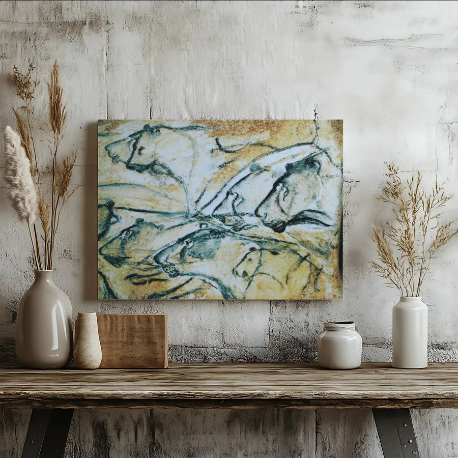 Chauvet Cave Painting Canvas Print | Prehistoric Lions Art Reproduction | Premium Matte Canvas | Collector's Gift for History Buffs