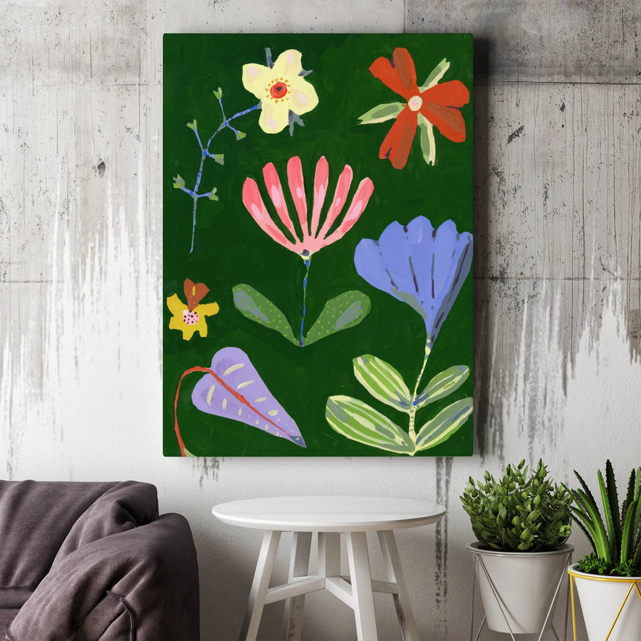 Boho Wildflower Canvas Print | Colorful Modern Folk Art Botanical Illustration | Premium Gallery Wrapped Canvas | Eclectic Living Room Decor Gift