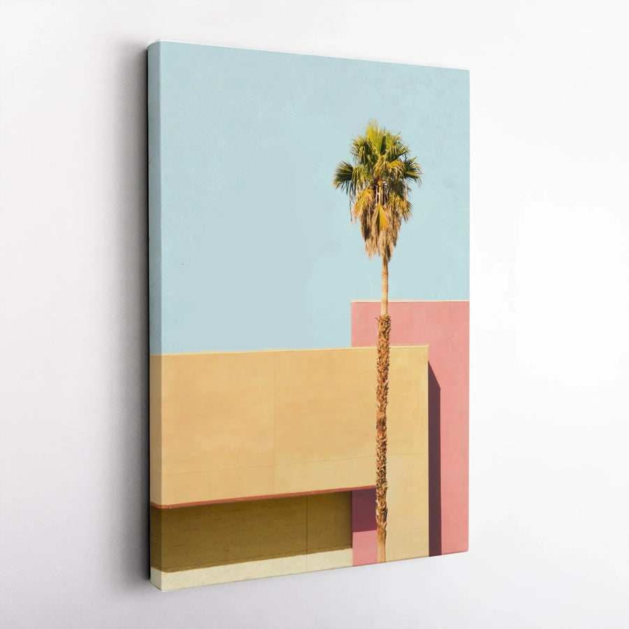Minimalist Palm Tree Vertical Canvas | Modern Architectural Wall Art | Premium Gallery Wrap Print | Contemporary Home & Office Decor Gift