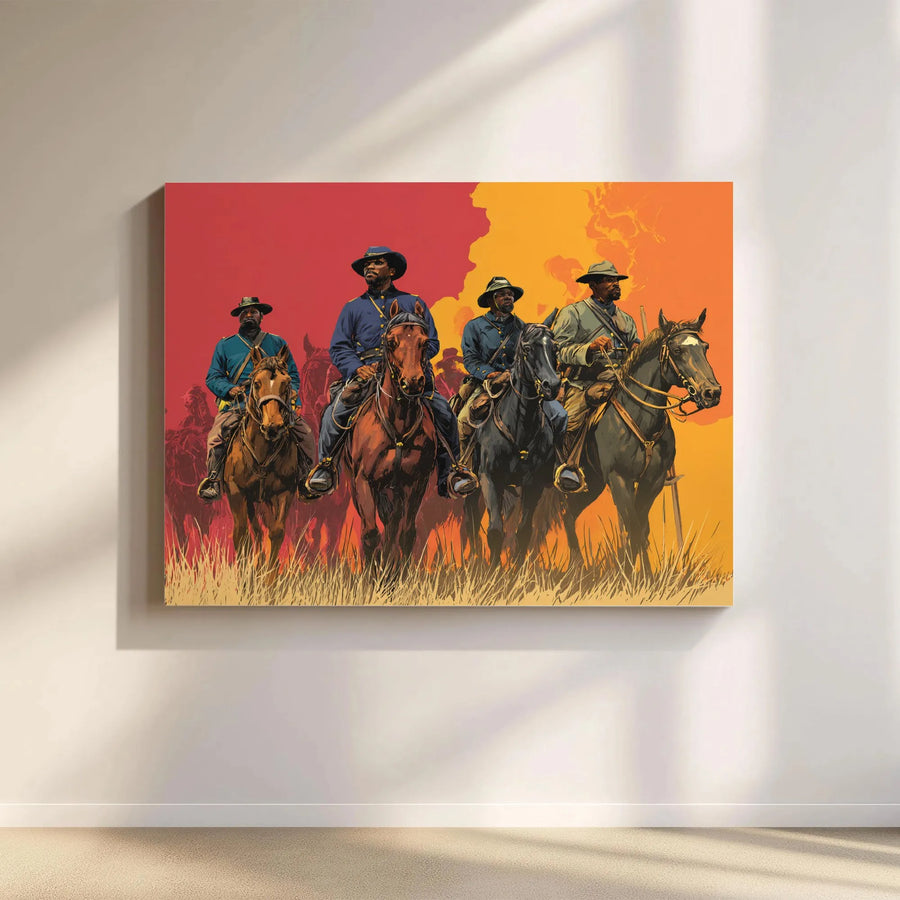 Buffalo Soldiers Canvas Wall Art | Historic Western Illustration | Premium Gallery Wrap Canvas | Black History Month Collector's Gift