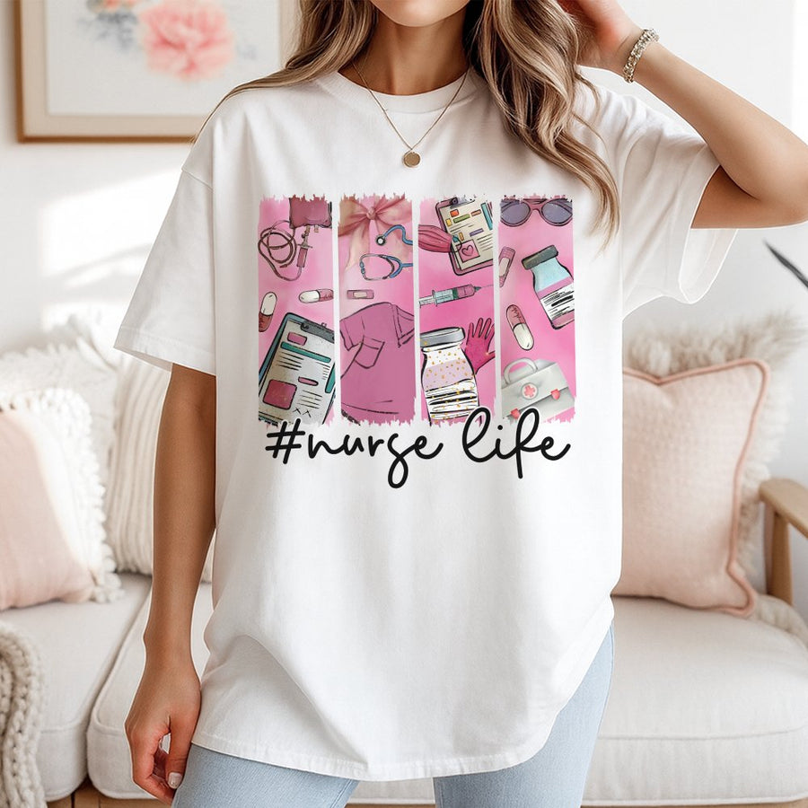 Nurse Life T-Shirt | Medical Graphic Nursing Aesthetic Print | 100% Soft Cotton Premium Tee | Gift for Registered Nurse RN Nursing Student