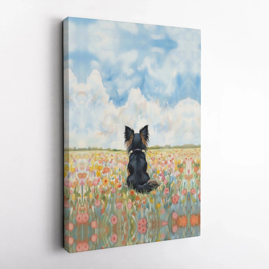 Yorkshire Terrier Canvas Wall Art | Watercolor Wildflower Field Portrait | Premium Gallery Wrap Decor | Dog Lover Gift for Home Office
