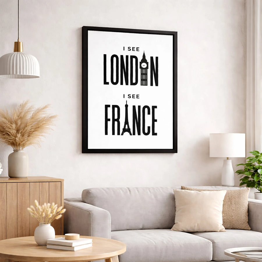 London France Travel Canvas Wall Art | Minimalist Big Ben Eiffel Tower Print | Premium Gallery Wrapped Decor | Modern City Landmark Home Gift