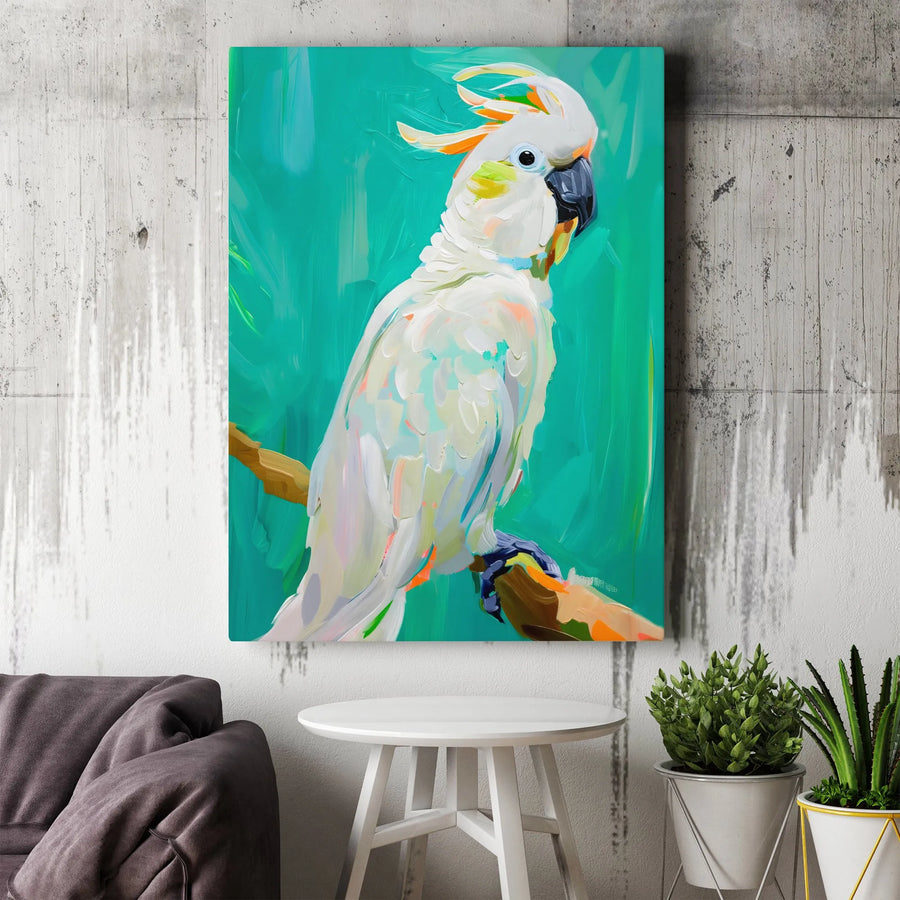 White Cockatoo Canvas Wall Art | Impressionist Parrot Painting | 1.25-Inch Gallery Wrap Profile | Modern Home Decor Gift