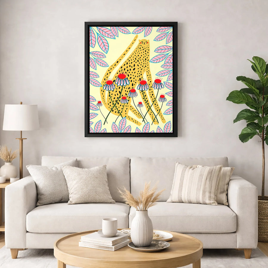 Cheetah Canvas Wall Art | Colorful Floral Jungle Print | Premium 1.25 Inch Gallery Wrap | Modern Safari Home Decor Gift for Animal Lovers