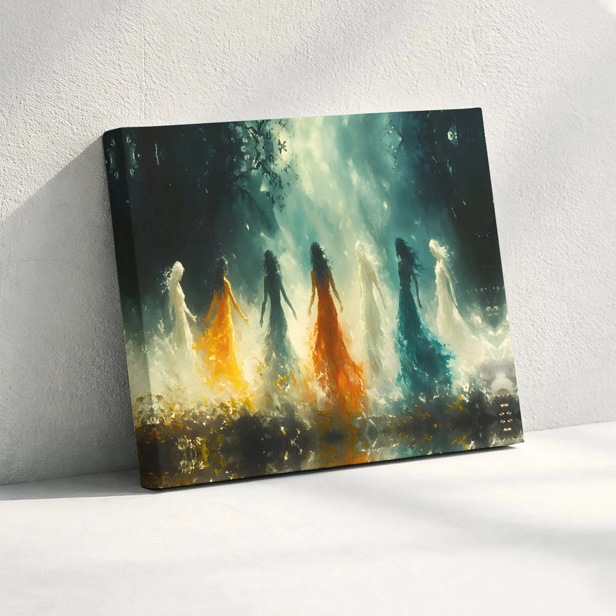Ethereal Forest Spirits Canvas Wall Art | Mystical Goddess Gathering | Premium Canvas Print | Fantasy Home Decor Gift