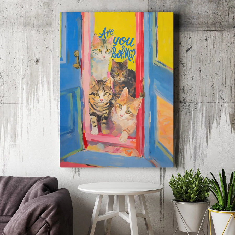 Are You Pooping? Funny Cat Bathroom Wall Art | Whimsical Pet Painting | Premium Gallery Wrap Canvas | Unique Bathroom Decor Gift for Cat Lovers