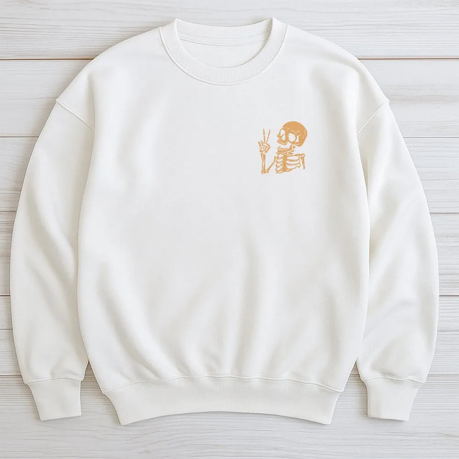Peace Sign Skeleton Sweatshirt | Minimalist Chest Graphic | Premium Soft Cotton Tee | Unisex Edgy Streetwear Gift