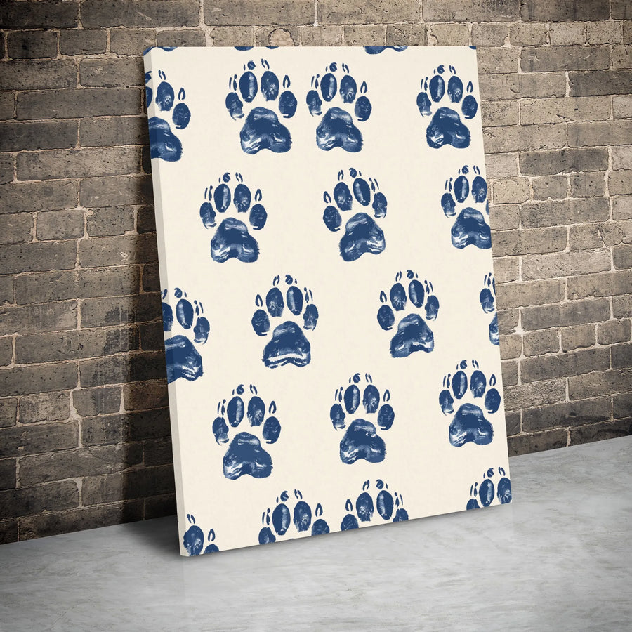 Dog Paw Print Canvas Wall Art | Navy Blue Animal Pattern Decor | Premium Gallery Wrap Canvas | Pet Lover Home Decor Gift