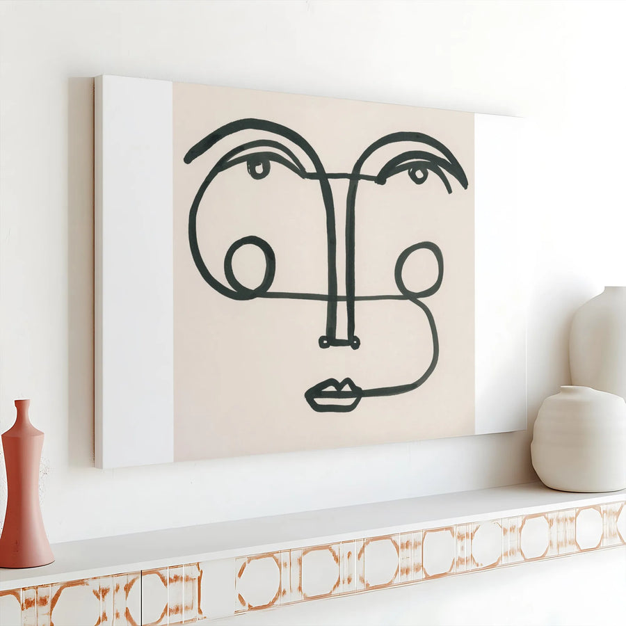 Abstract Face Line Art Canvas | Modern Single Line Portrait | Premium Gallery Wrapped Print | Minimalist Living Room Wall Decor Gift